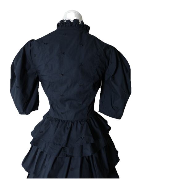 ULLA JOHNSON Linnea Tiered Embroidered Cotton Poplin Mini Dress Size 00 - Picture 12 of 15